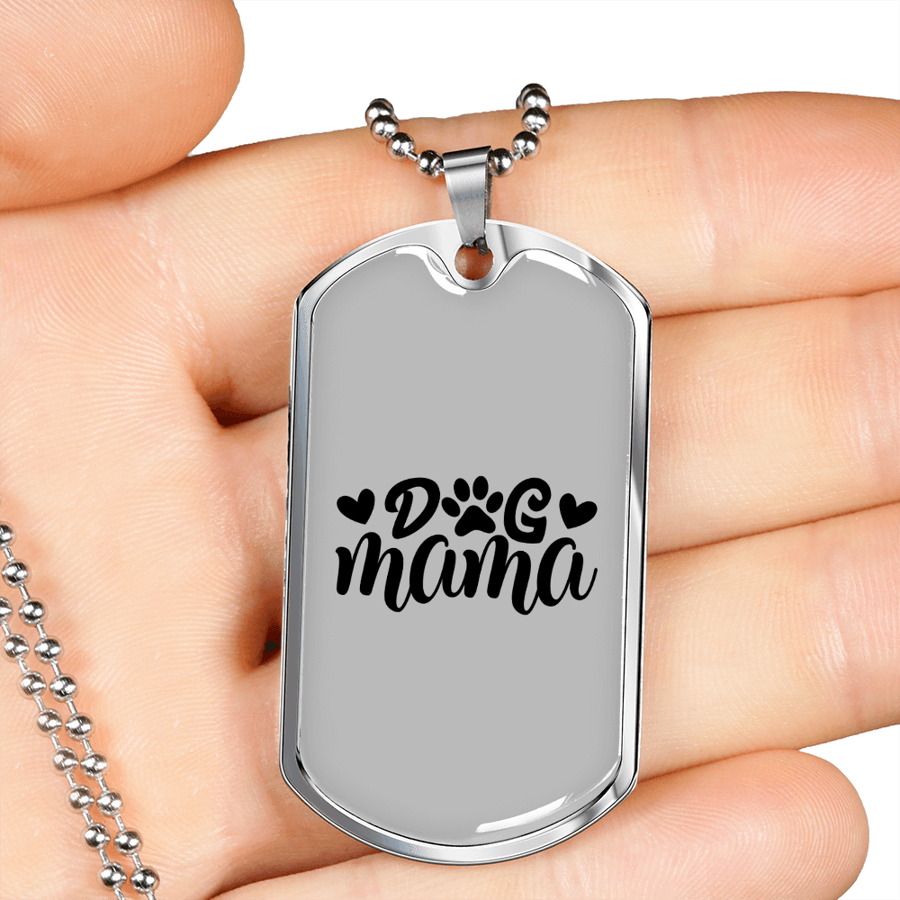 Dog Mama Plain Necklace Stainless Steel or 18k Gold Dog Tag 24" Chain-Express Your Love Gifts