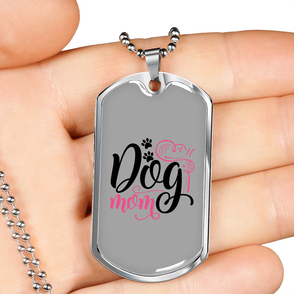 Dog Mom Black Pink Necklace Stainless Steel or 18k Gold Dog Tag 24" Chain-Express Your Love Gifts