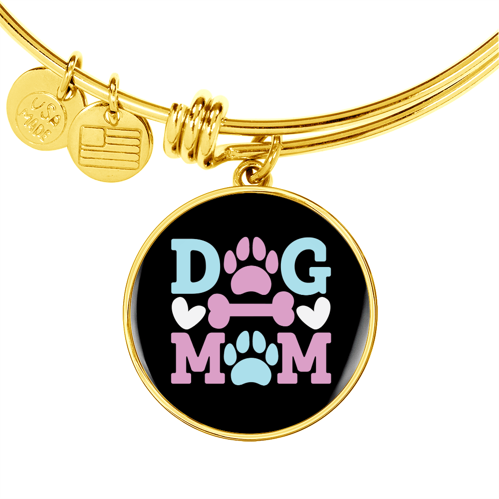 Dog Mom Blue Pink Bracelet Stainless Steel or 18k Gold Circle Bangle-Express Your Love Gifts