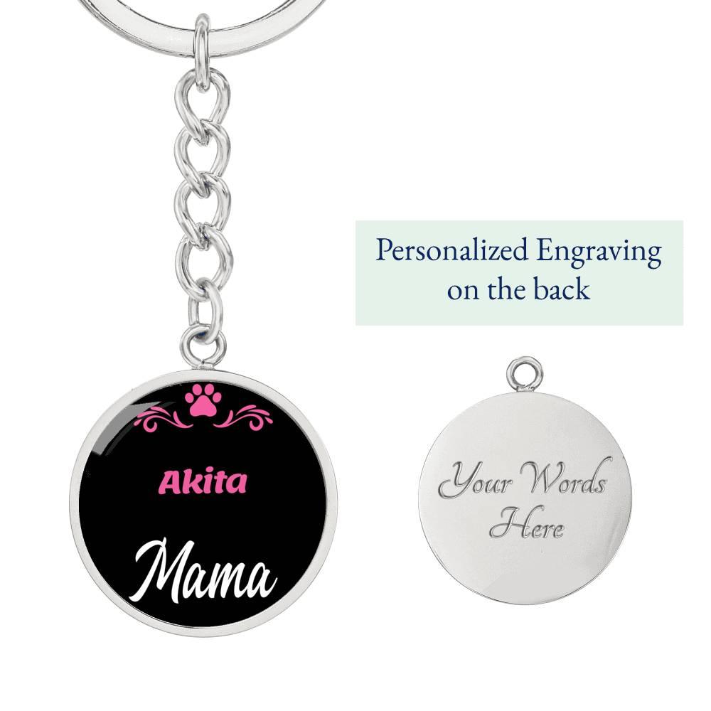 Dog Mom Keyring Akita Mama Circle Keychain Stainless Steel or 18k Gold-Express Your Love Gifts