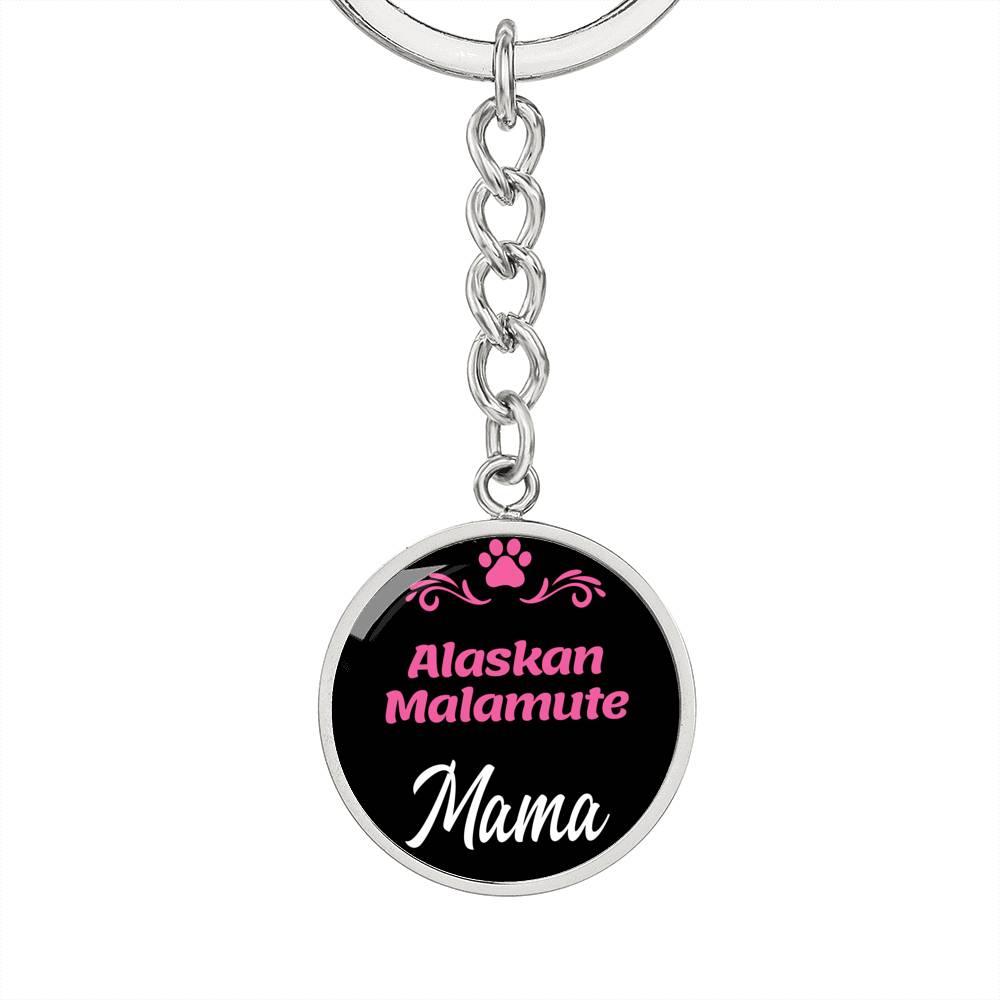 Dog Mom Keyring Alaskan Malamute Mama Circle Keychain Stainless Steel or 18k Gold-Express Your Love Gifts