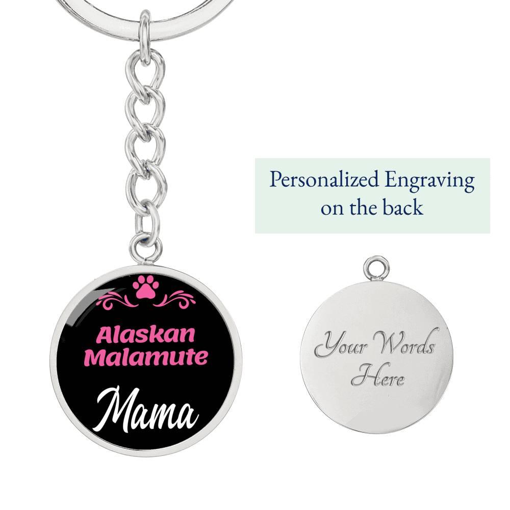 Dog Mom Keyring Alaskan Malamute Mama Circle Keychain Stainless Steel or 18k Gold-Express Your Love Gifts