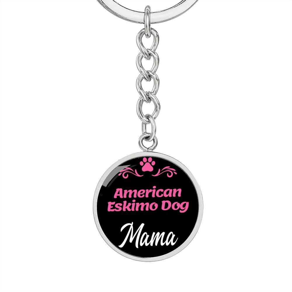 Dog Mom Keyring American Eskimo Dog Mama Circle Keychain Stainless Steel or 18k Gold-Express Your Love Gifts