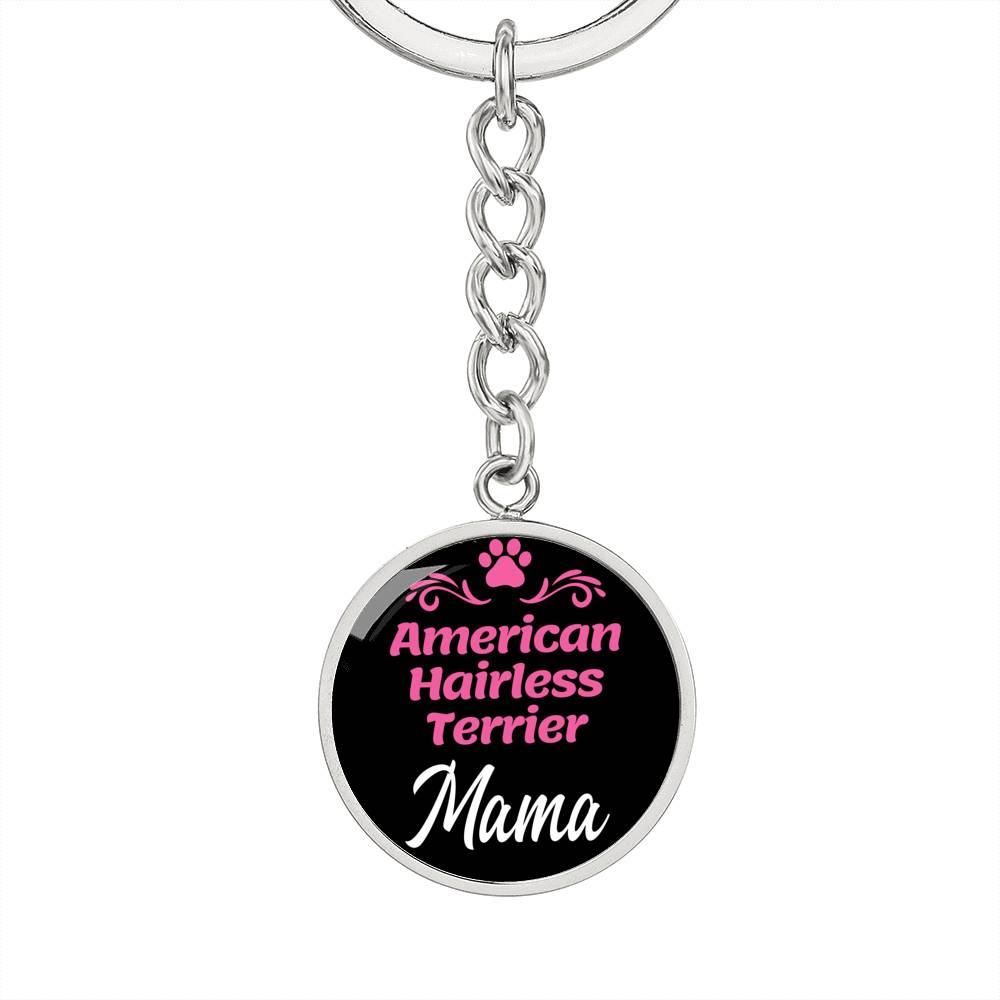 Dog Mom Keyring American Hairless Terrier Mama Circle Keychain Stainless Steel or 18k Gold-Express Your Love Gifts