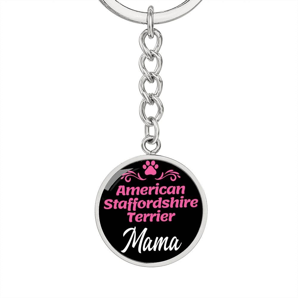 Dog Mom Keyring American Staffordshire Terrier Mama Circle Keychain Stainless Steel or 18k Gold-Express Your Love Gifts