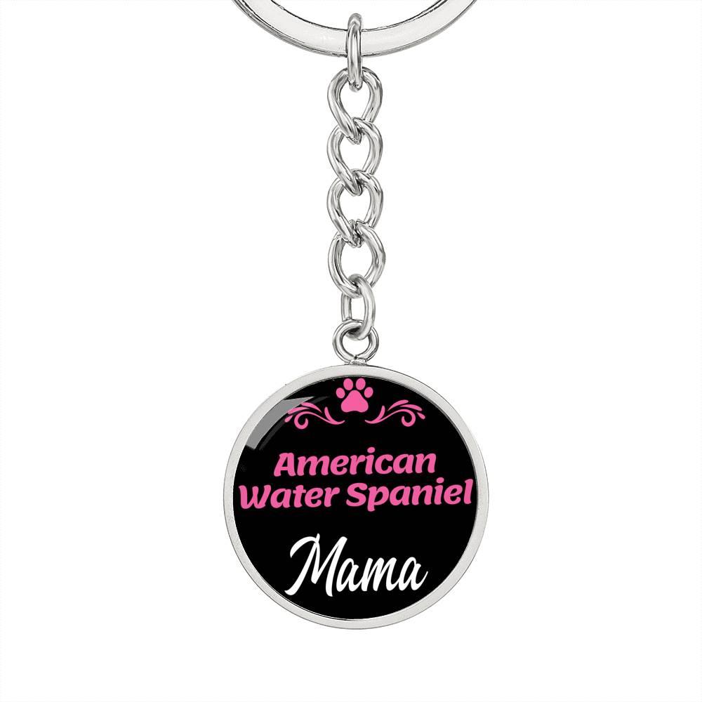 Dog Mom Keyring American Water Spaniel Mama Circle Keychain Stainless Steel or 18k Gold-Express Your Love Gifts