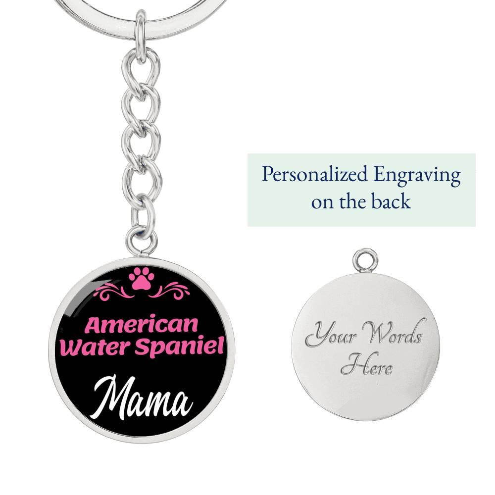 Dog Mom Keyring American Water Spaniel Mama Circle Keychain Stainless Steel or 18k Gold-Express Your Love Gifts