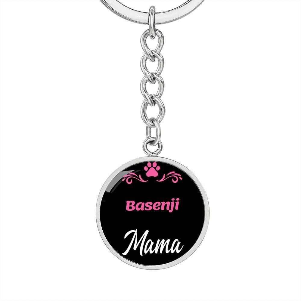 Dog Mom Keyring Basenji Mama Circle Keychain Stainless Steel or 18k Gold-Express Your Love Gifts