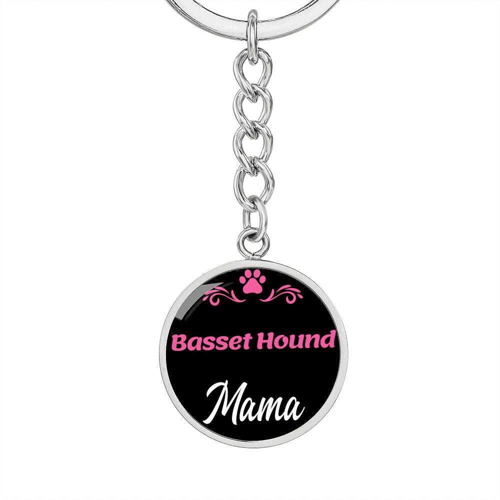 Dog Mom Keyring Basset Hound Mama Circle Keychain Stainless Steel or 18k Gold-Express Your Love Gifts