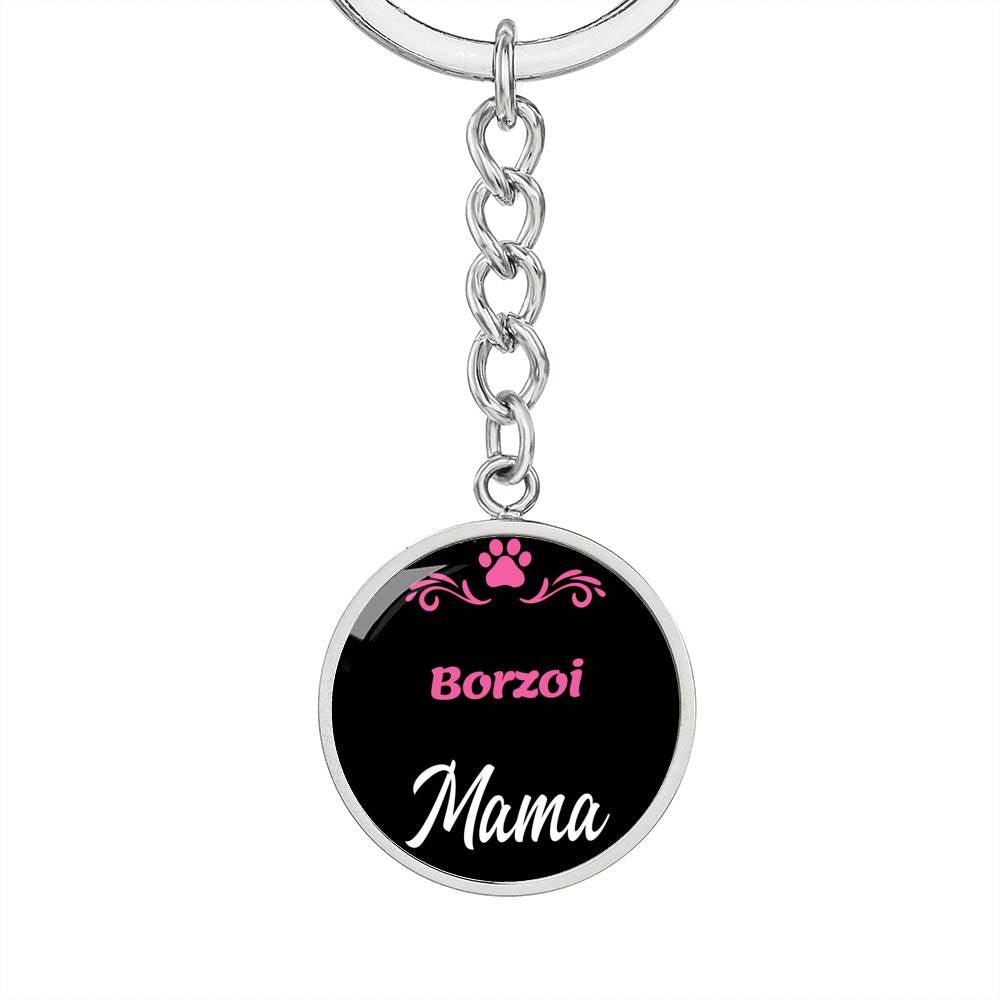 Dog Mom Keyring Borzoi Mama Circle Keychain Stainless Steel or 18k Gold-Express Your Love Gifts