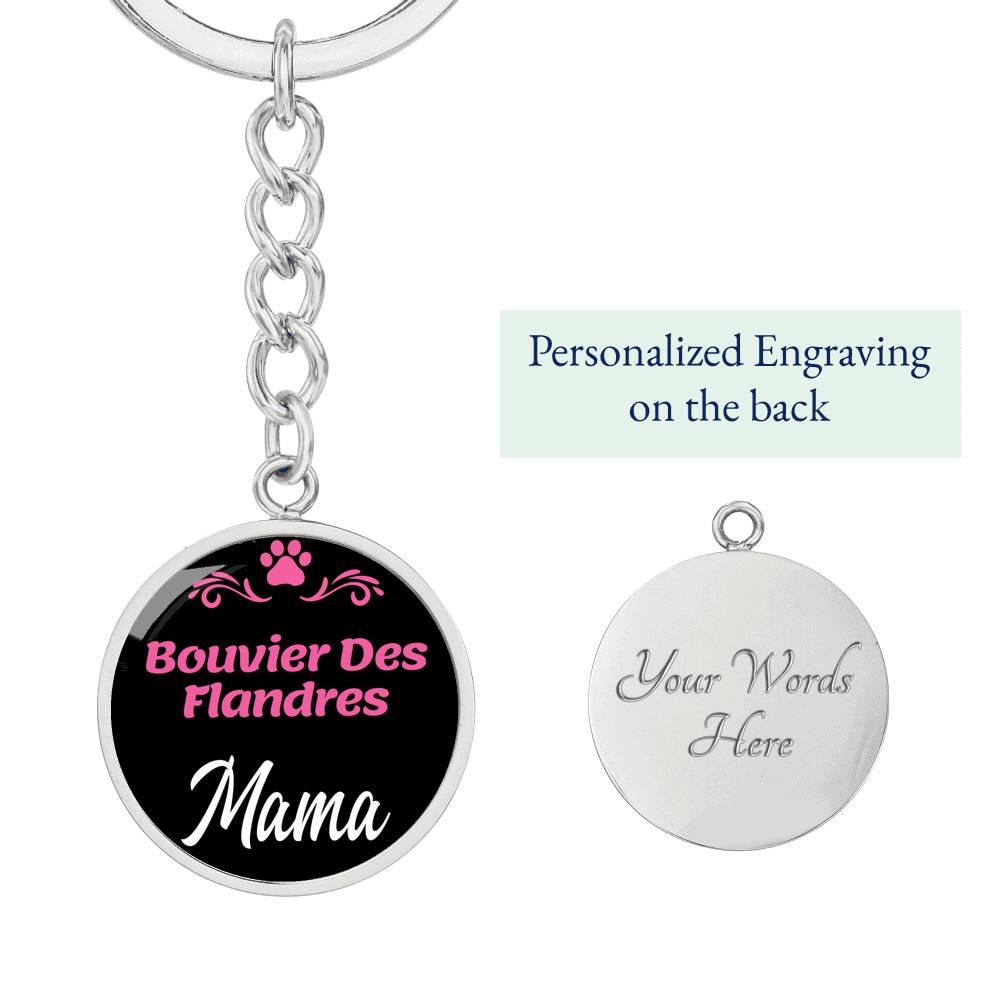 Dog Mom Keyring Bouvier Des Flandres Mama Circle Keychain Stainless Steel or 18k Gold-Express Your Love Gifts