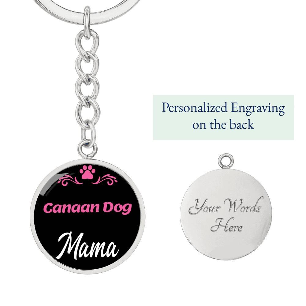 Dog Mom Keyring Canaan Dog Mama Circle Keychain Stainless Steel or 18k Gold-Express Your Love Gifts