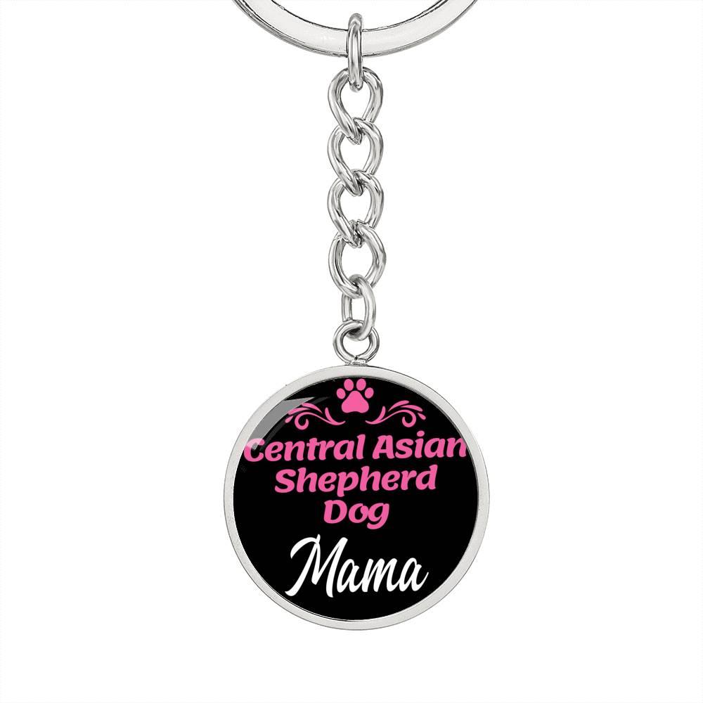 Dog Mom Keyring Central Asian Shepherd Dog Mama Circle Keychain Stainless Steel or 18k Gold-Express Your Love Gifts