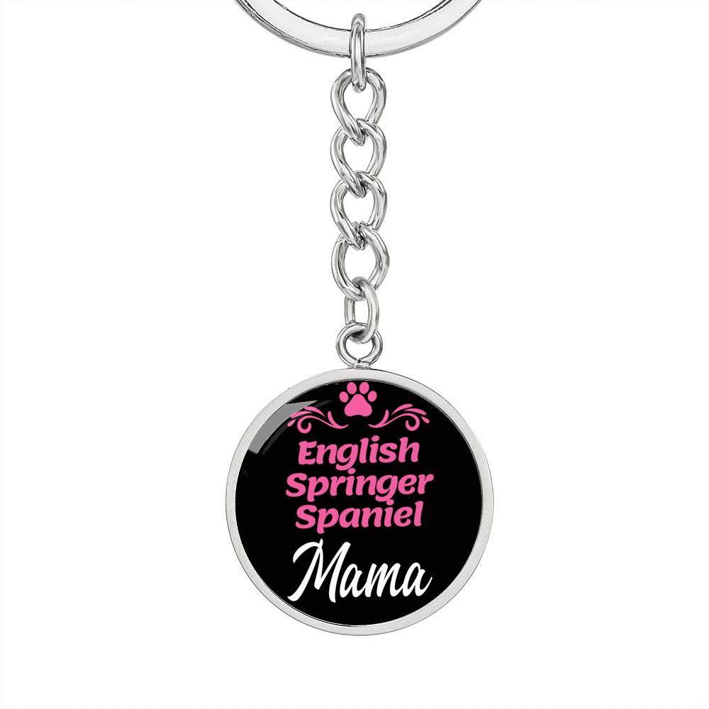 Dog Mom Keyring English Springer Spaniel Mama Circle Keychain Stainless Steel or 18k Gold-Express Your Love Gifts