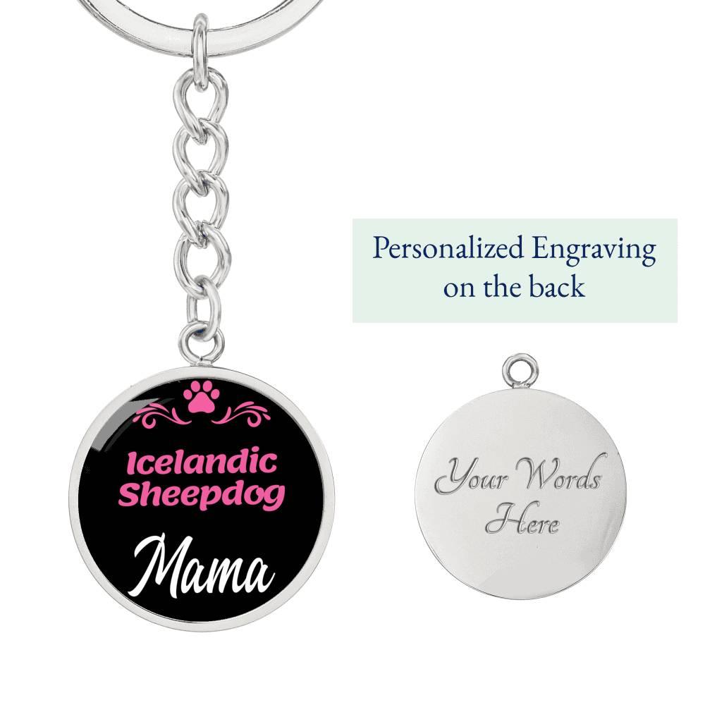 Dog Mom Keyring Icelandic Sheepdog Mama Circle Keychain Stainless Steel or 18k Gold-Express Your Love Gifts