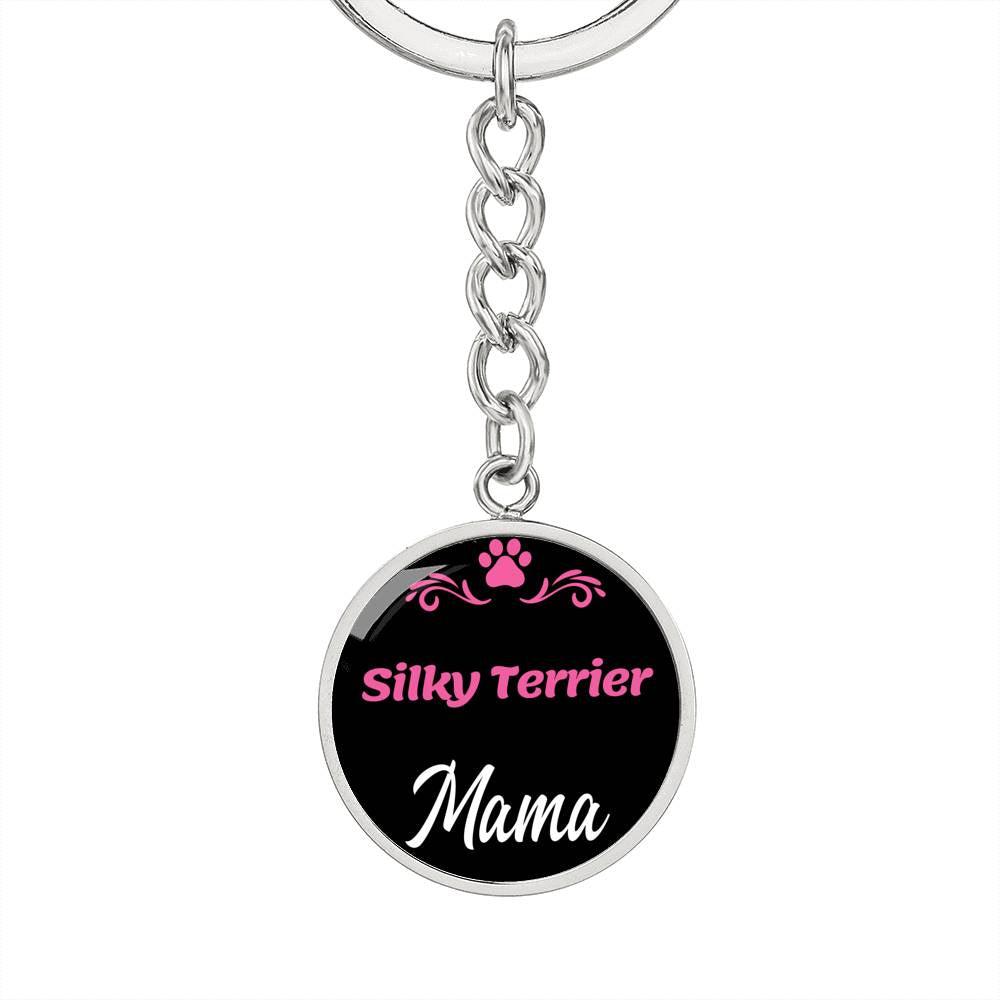 Dog Mom Keyring Silky Terrier Mama Circle Keychain Stainless Steel or 18k Gold-Express Your Love Gifts