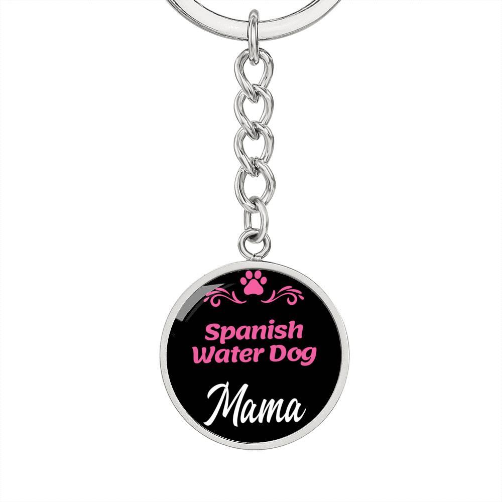 Dog Mom Keyring Spanish Water Dog Mama Circle Keychain Stainless Steel or 18k Gold-Express Your Love Gifts