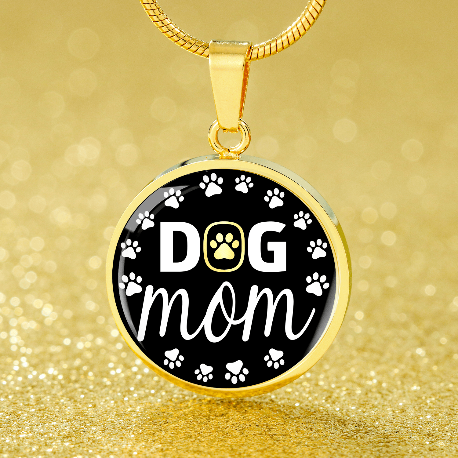 Dog Mom Necklace Circle Pendant Stainless Steel or 18k Gold 18-22"-Express Your Love Gifts