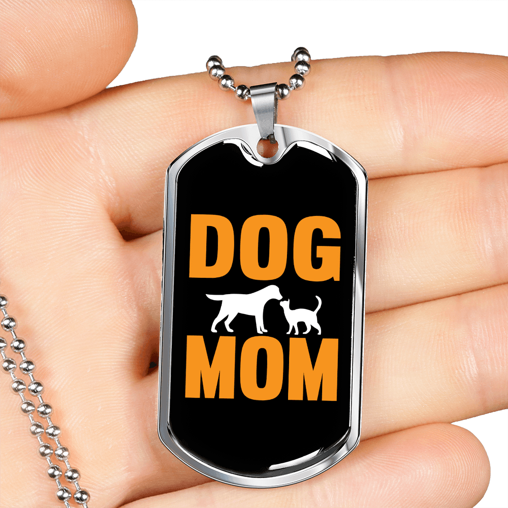 Dog Mom Orange Necklace Stainless Steel or 18k Gold Dog Tag 24" Chain-Express Your Love Gifts