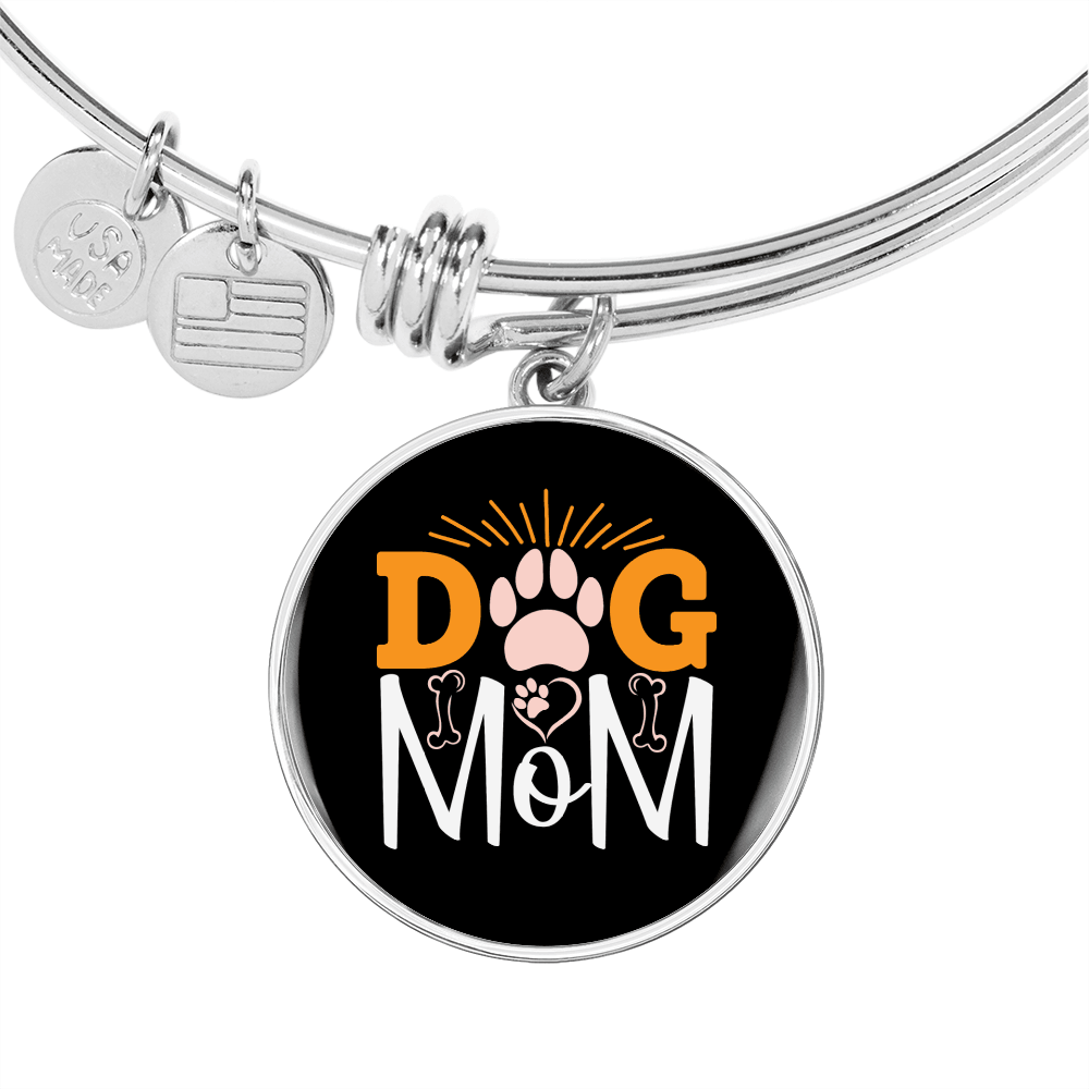 Dog Mom Paw Bracelet Stainless Steel or 18k Gold Circle Bangle-Express Your Love Gifts