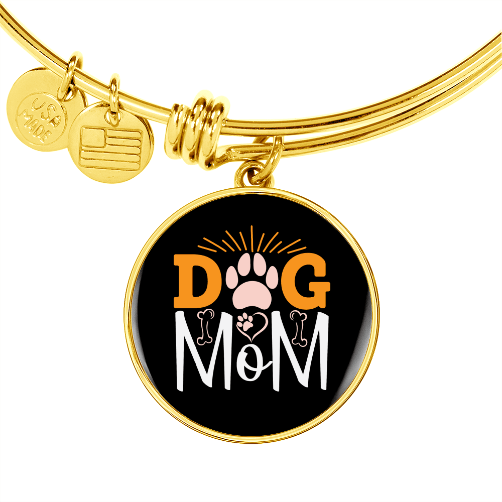 Dog Mom Paw Bracelet Stainless Steel or 18k Gold Circle Bangle-Express Your Love Gifts