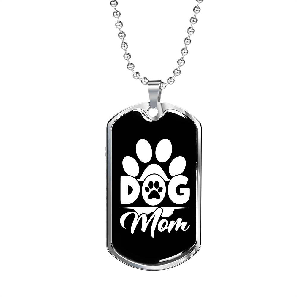 Dog Mom Paw White Necklace Stainless Steel or 18k Gold Dog Tag 24" Chain-Express Your Love Gifts