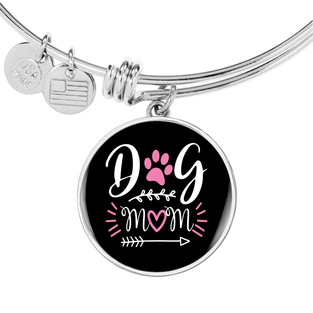 Dog Mom Pink White Bracelet Stainless Steel or 18k Gold Circle Bangle-Express Your Love Gifts