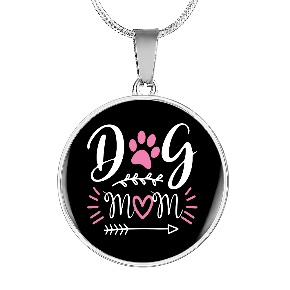 Dog Mom Pink White Circle Necklace Stainless Steel or 18k Gold 18-22"-Express Your Love Gifts