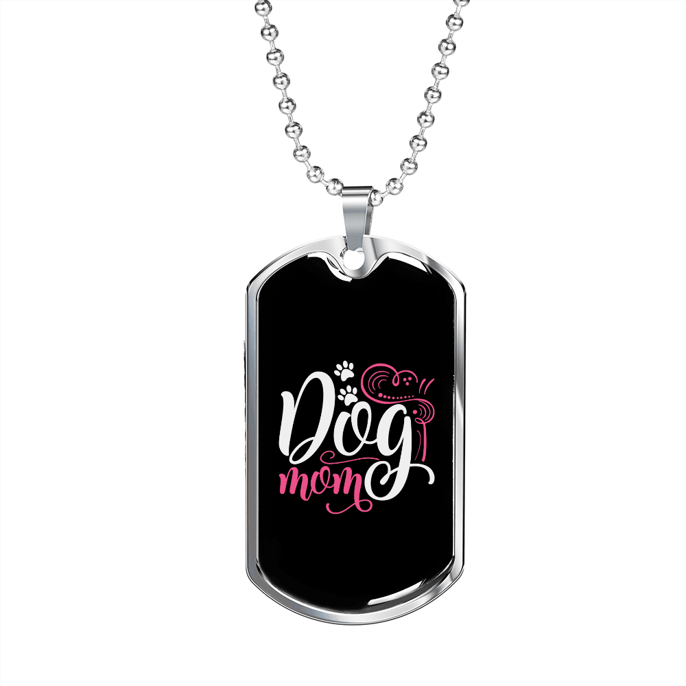 Dog Mom Pink White Necklace Stainless Steel or 18k Gold Dog Tag 24" Chain-Express Your Love Gifts