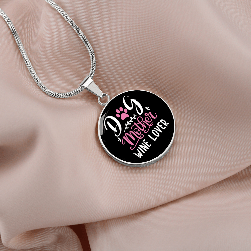 Dog Mother Wine Lover White Pink Circle Necklace Stainless Steel or 18k Gold 18-22"-Express Your Love Gifts