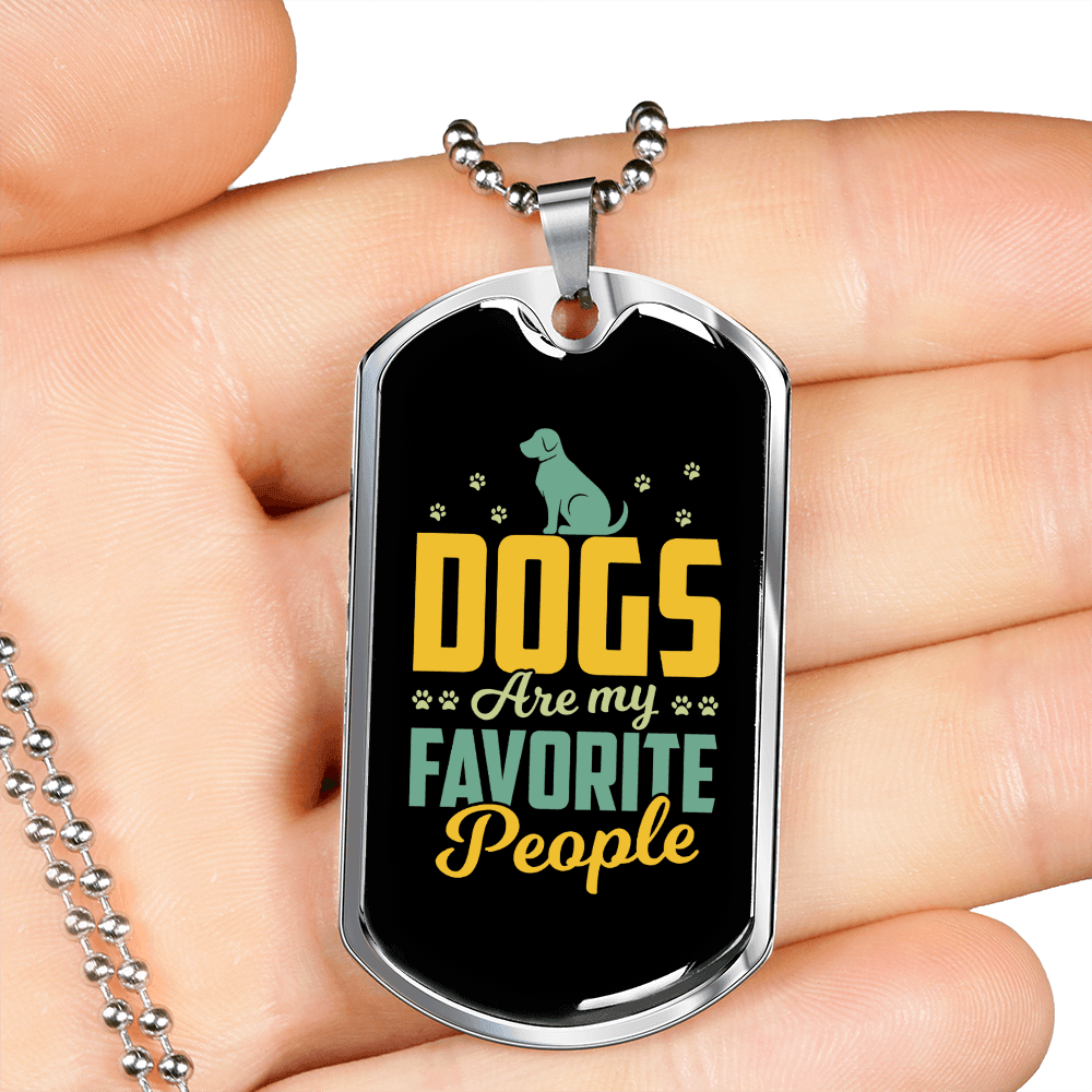 Dog's Favorite People Necklace Stainless Steel or 18k Gold Dog Tag 24" Chain-Express Your Love Gifts