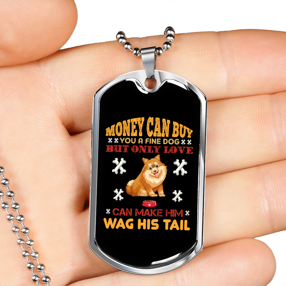 Dog Wag His Tail Necklace Stainless Steel or 18k Gold Dog Tag 24" Chain-Express Your Love Gifts