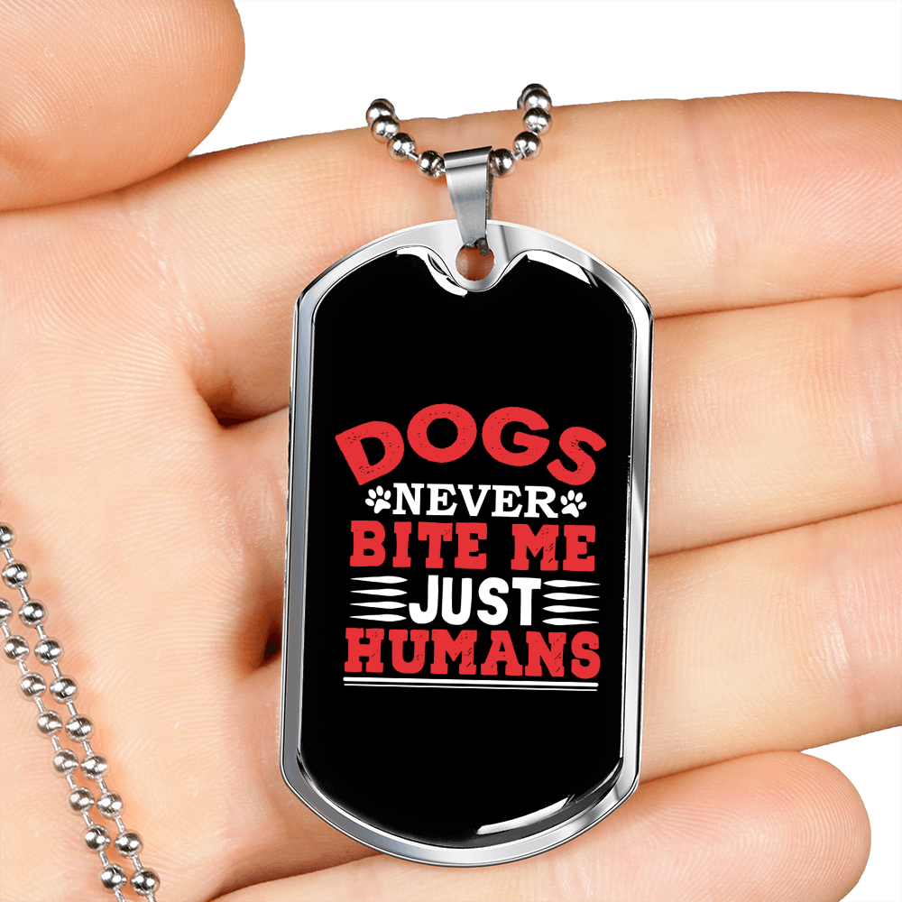 Dogs Never Bite Me Red Necklace Stainless Steel or 18k Gold Dog Tag 24" Chain-Express Your Love Gifts