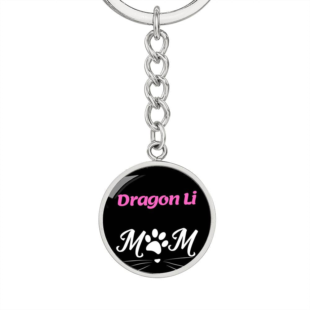 Dragon Li Cat Mom Keychain Stainless Steel or 18k Gold Circle Pendant-Express Your Love Gifts