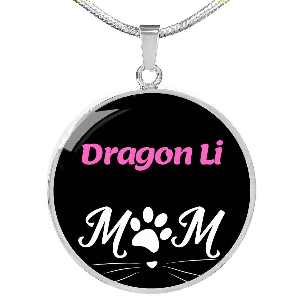 Dragon Li Cat Mom Necklace Circle Pendant Stainless Steel or 18k Gold 18-22"-Express Your Love Gifts