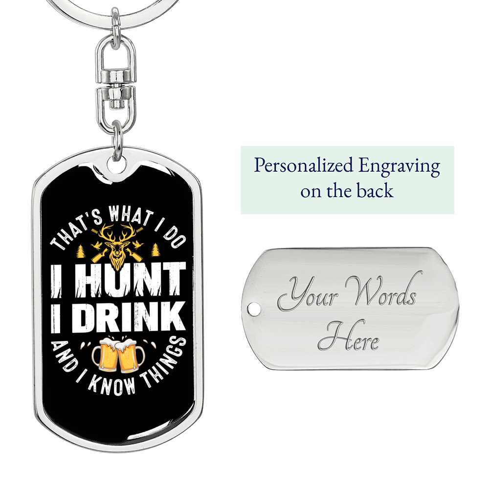 Drink & Hunt Keychain Stainless Steel or 18k Gold Dog Tag Keyring-Express Your Love Gifts
