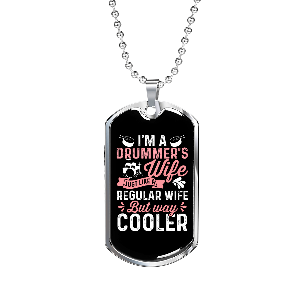 Drummer Necklace Cooler Drummers Wife Necklace Stainless Steel or 18k Gold Dog Tag 24" Chain-Express Your Love Gifts