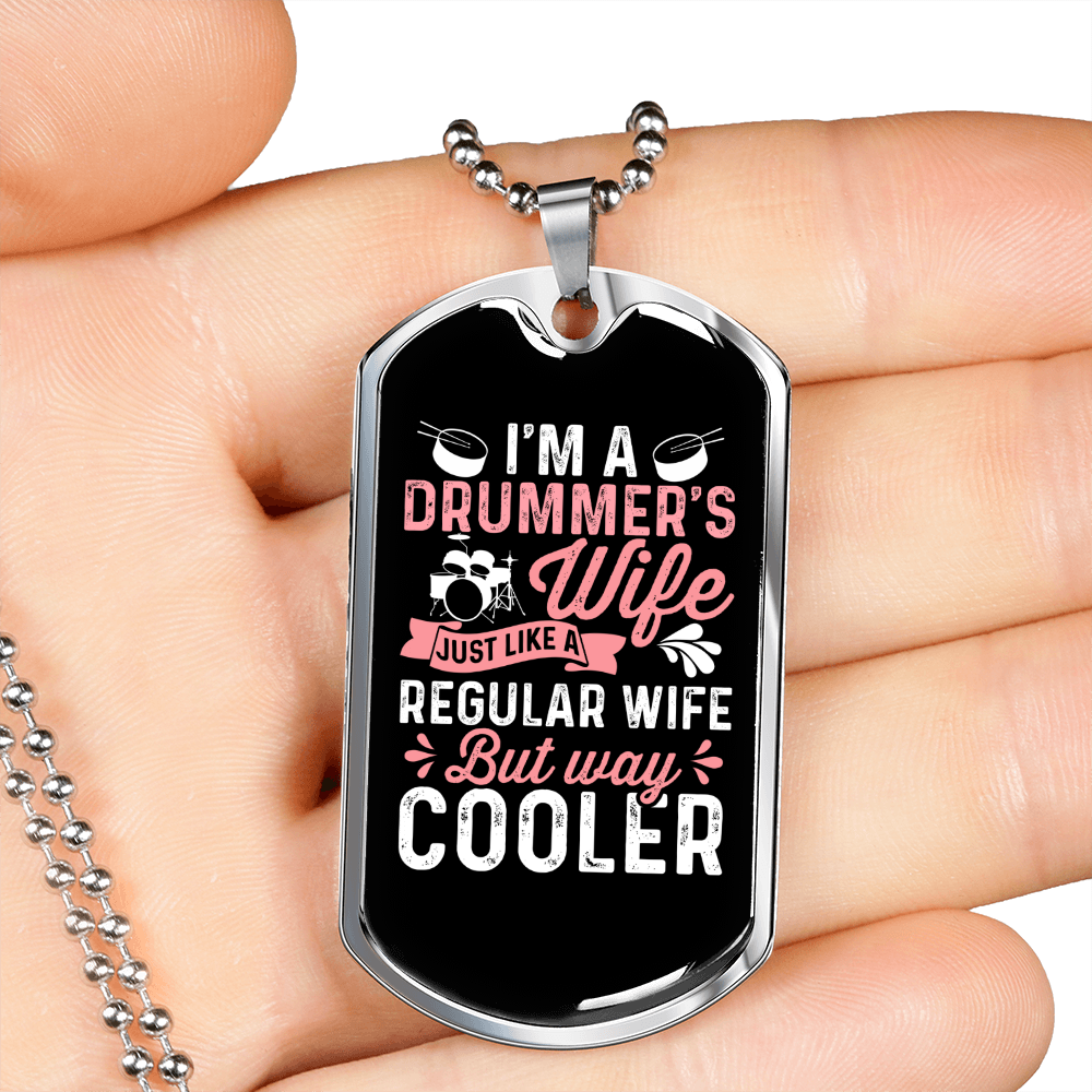 Drummer Necklace Cooler Drummers Wife Necklace Stainless Steel or 18k Gold Dog Tag 24" Chain-Express Your Love Gifts