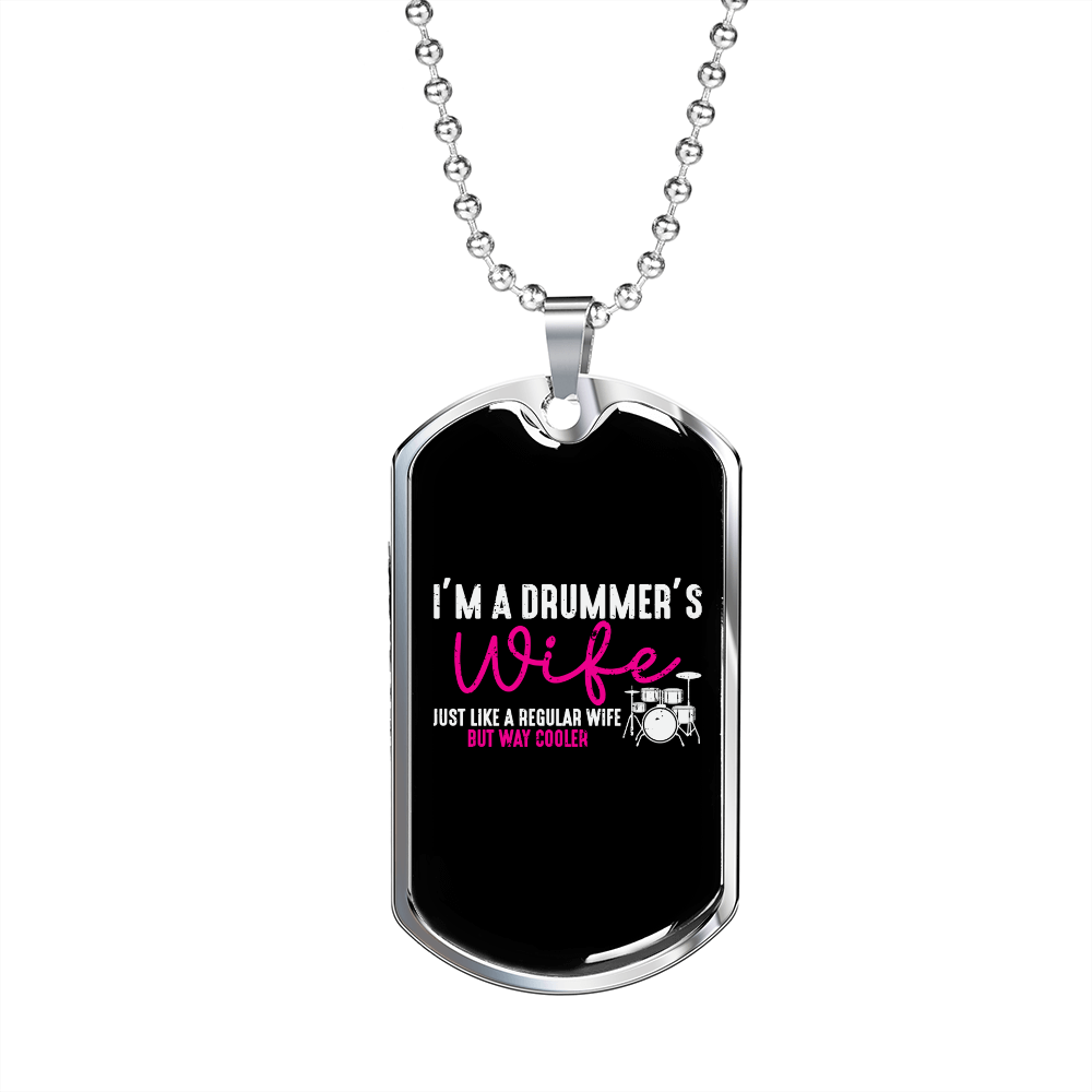 Drummer Necklace Drummers Wife Necklace Stainless Steel or 18k Gold Dog Tag 24" Chain-Express Your Love Gifts