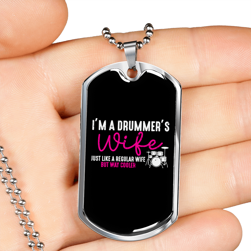 Drummer Necklace Drummers Wife Necklace Stainless Steel or 18k Gold Dog Tag 24" Chain-Express Your Love Gifts
