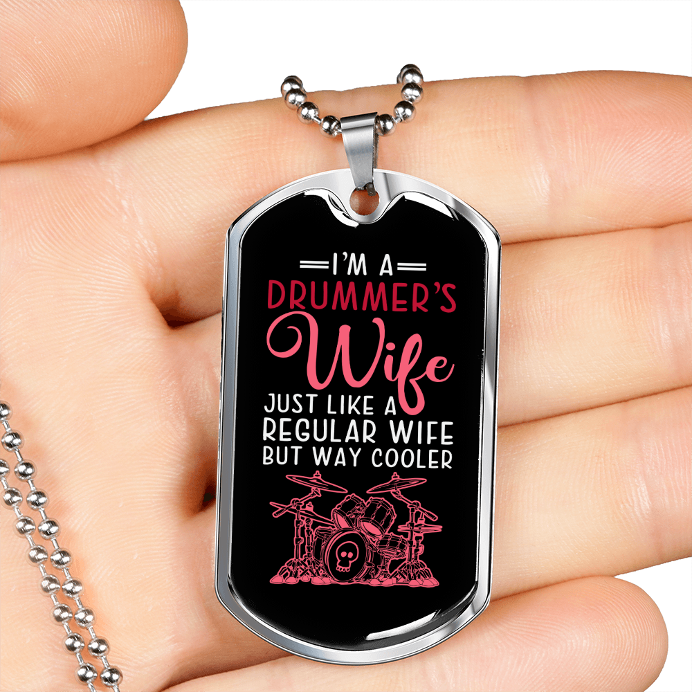 Drummer's Wife Necklace Stainless Steel or 18k Gold Dog Tag 24" Chain-Express Your Love Gifts