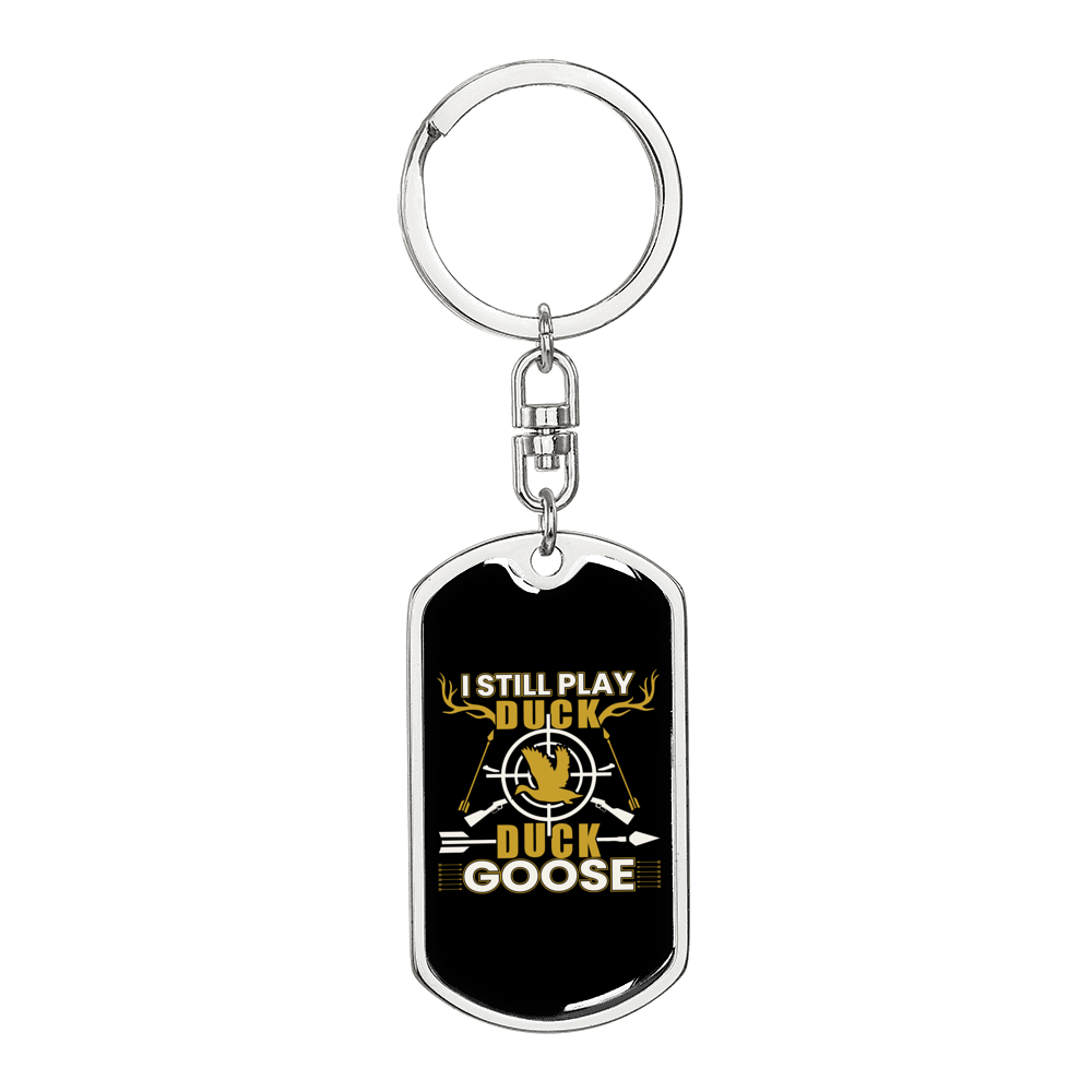 Duck Goose Keychain Stainless Steel or 18k Gold Dog Tag Keyring-Express Your Love Gifts