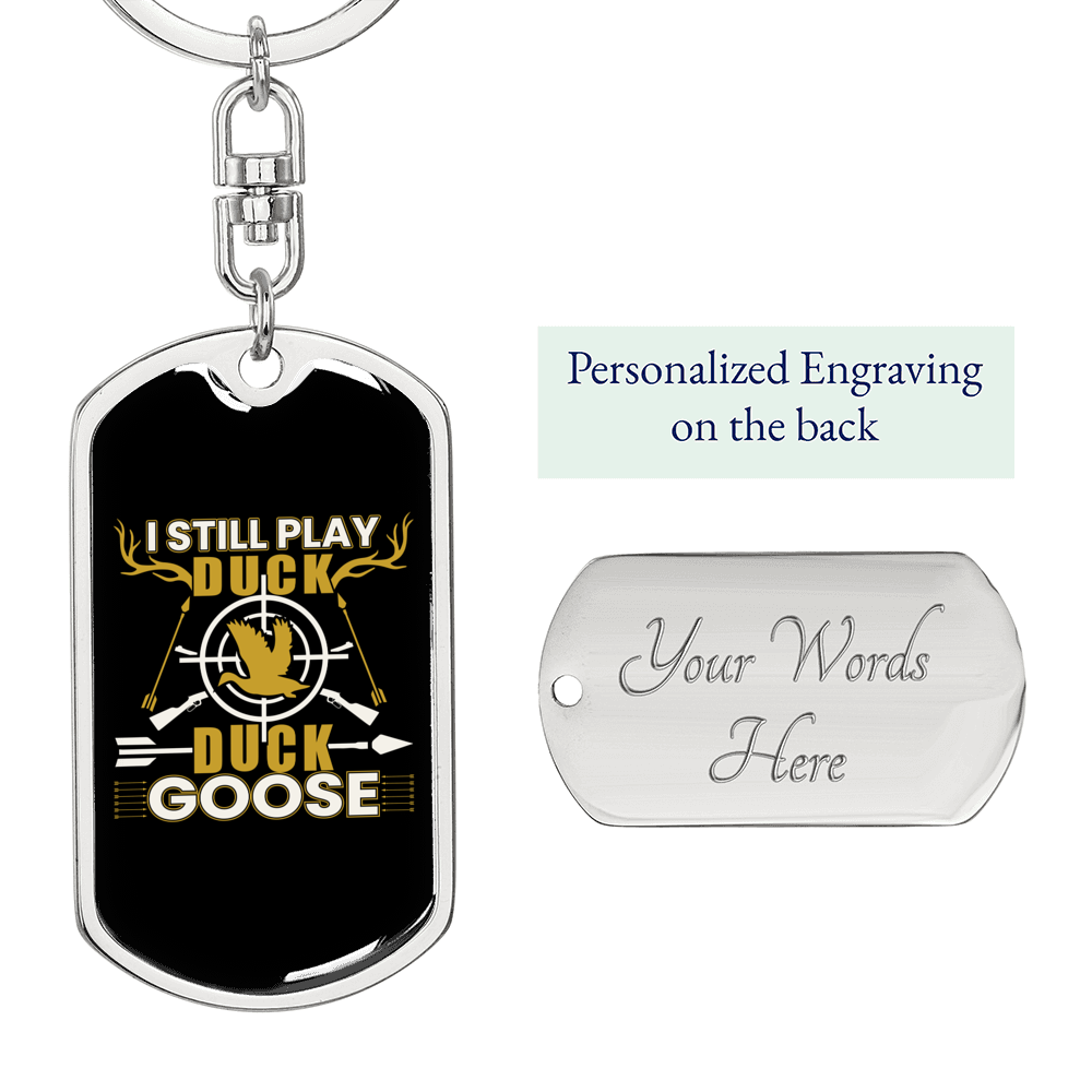 Duck Goose Keychain Stainless Steel or 18k Gold Dog Tag Keyring-Express Your Love Gifts