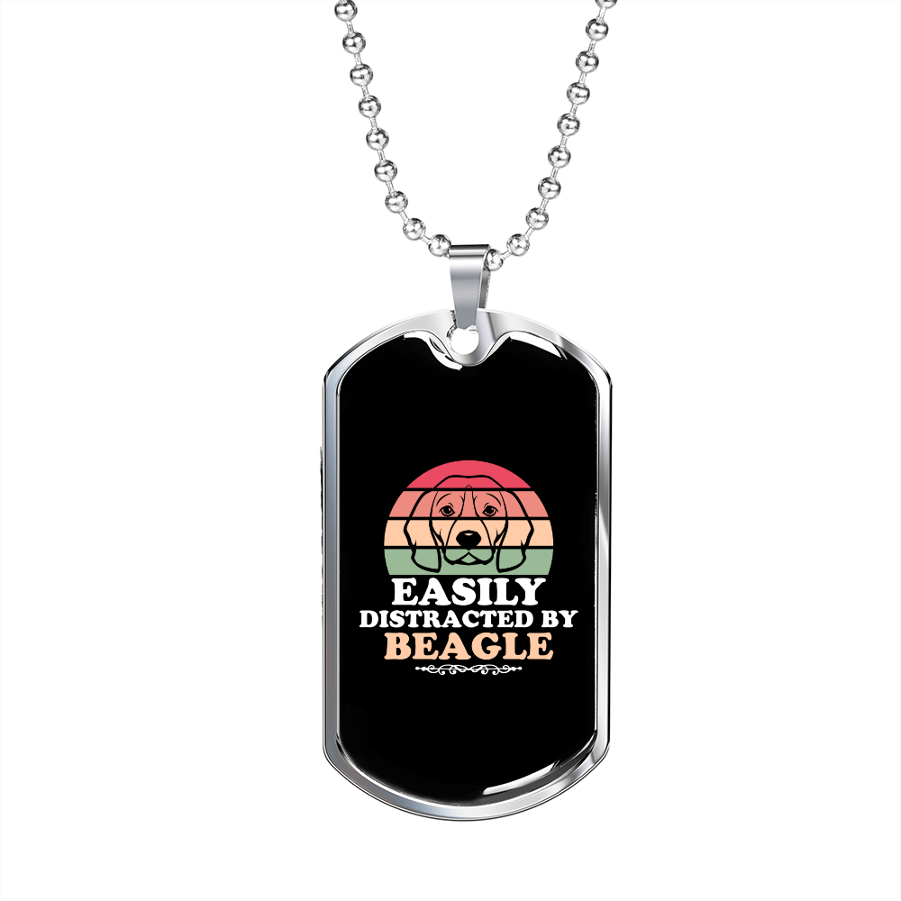 Easily Distracted by Beagle Necklace Stainless Steel or 18k Gold Dog Tag 24" Chain-Express Your Love Gifts