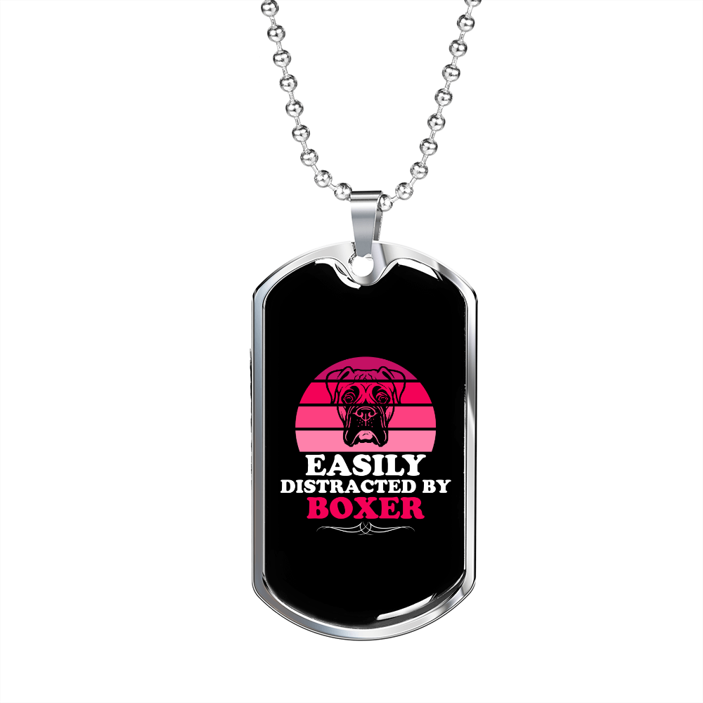Easily Distracted by Boxer Necklace Stainless Steel or 18k Gold Dog Tag 24" Chain-Express Your Love Gifts