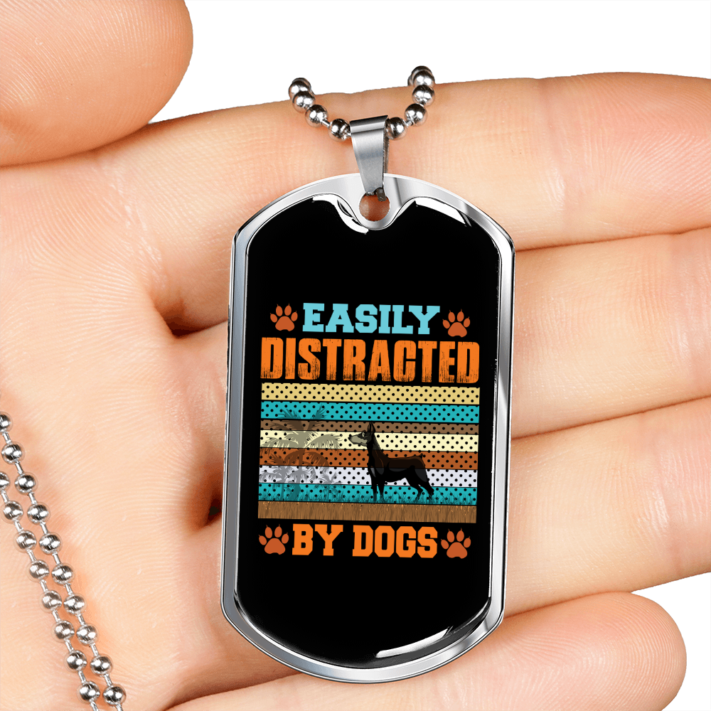 Easily Distracted by Dogs Colors Necklace Stainless Steel or 18k Gold Dog Tag 24" Chain-Express Your Love Gifts