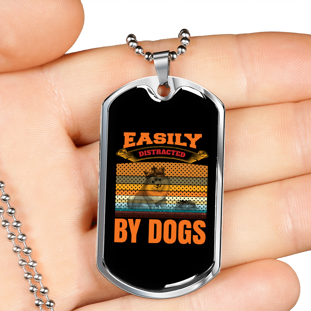 Easily Distracted by Dogs Yellow Necklace Stainless Steel or 18k Gold Dog Tag 24" Chain-Express Your Love Gifts