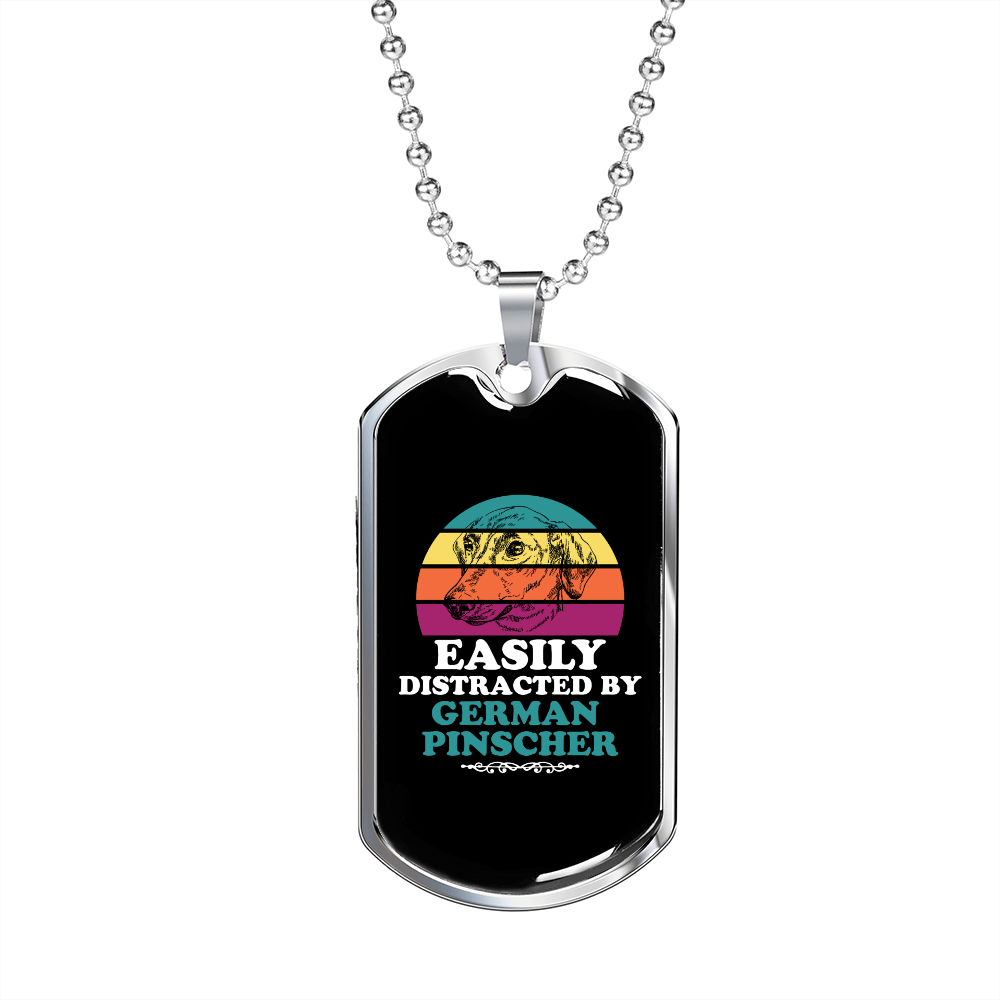 Easily Distracted by German Pinscher Necklace Stainless Steel or 18k Gold Dog Tag 24" Chain-Express Your Love Gifts