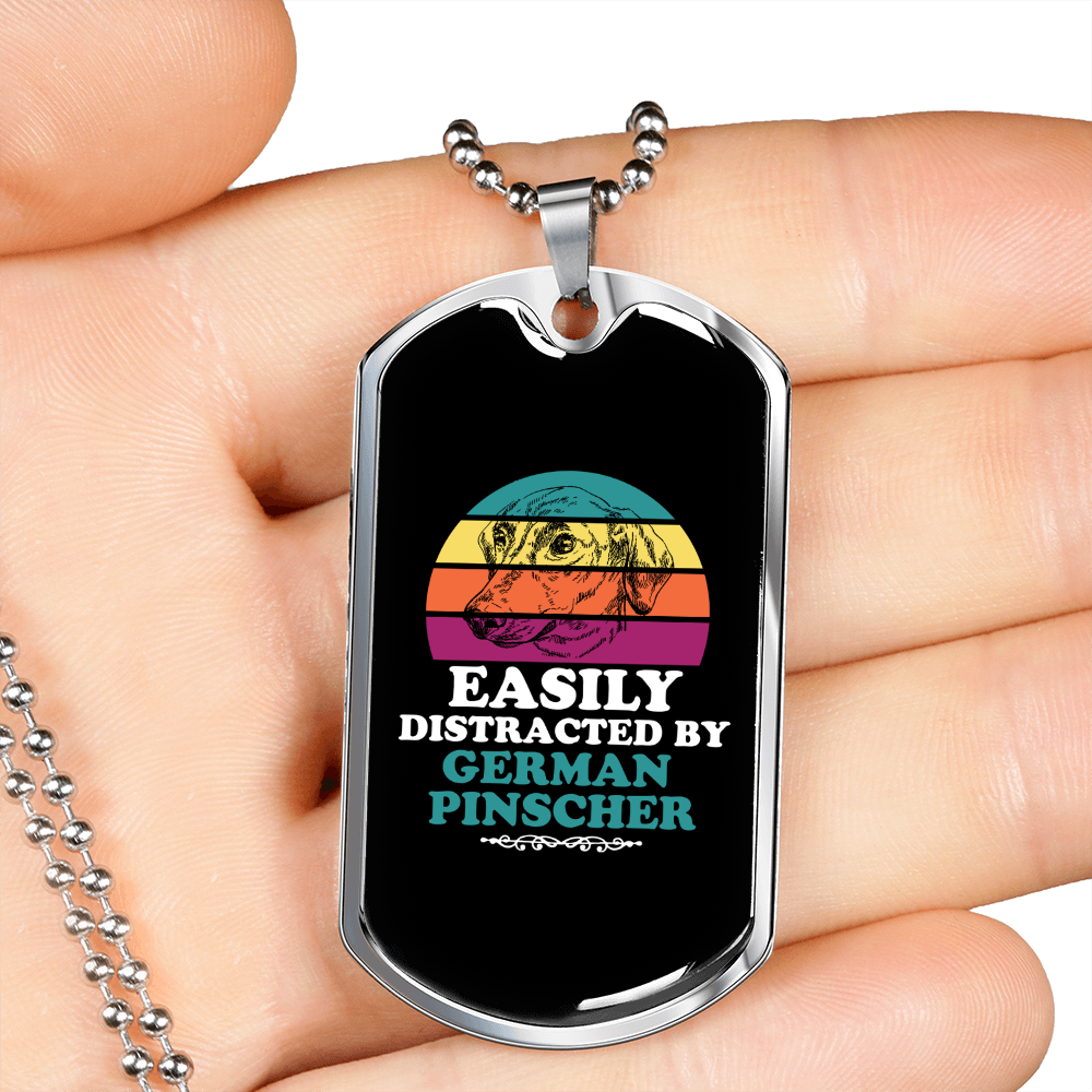 Easily Distracted by German Pinscher Necklace Stainless Steel or 18k Gold Dog Tag 24" Chain-Express Your Love Gifts