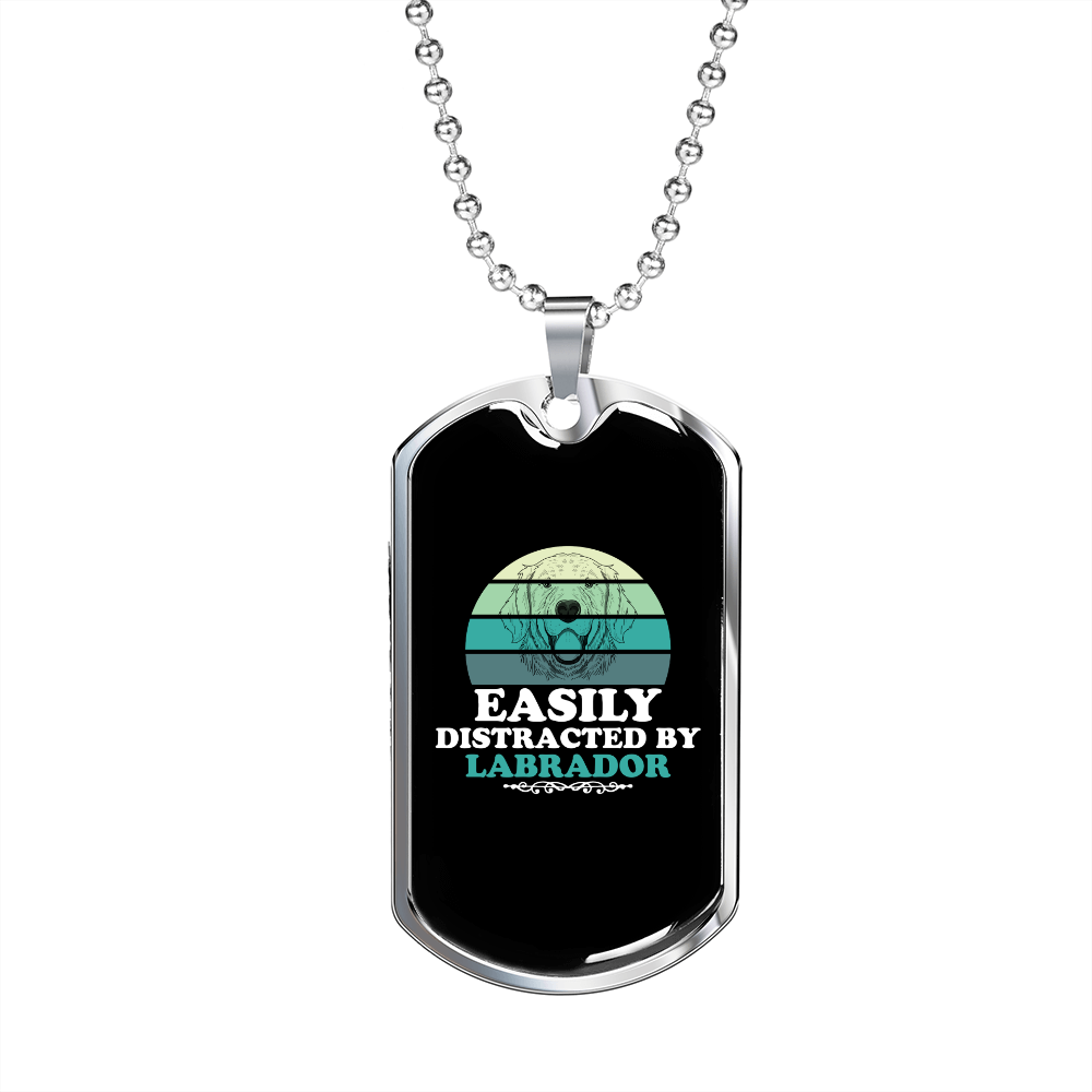 Easily Distracted by Labrador Necklace Stainless Steel or 18k Gold Dog Tag 24" Chain-Express Your Love Gifts